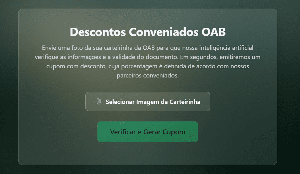 Passo 2: Upload da carteirinha OAB e verificação